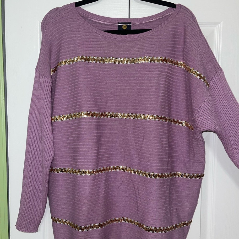 Purple Sweater with Gold Sequin Stripes